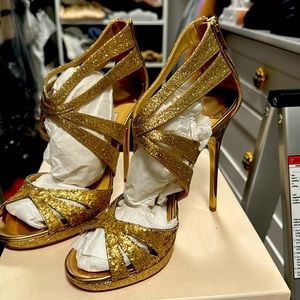 Jimmy Choo Garland 121 mm high heel sandal in glitter and leather